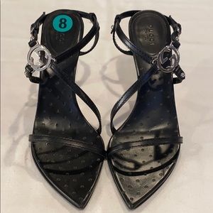 Gucci Sz-8 black sandals with GG silver hardware